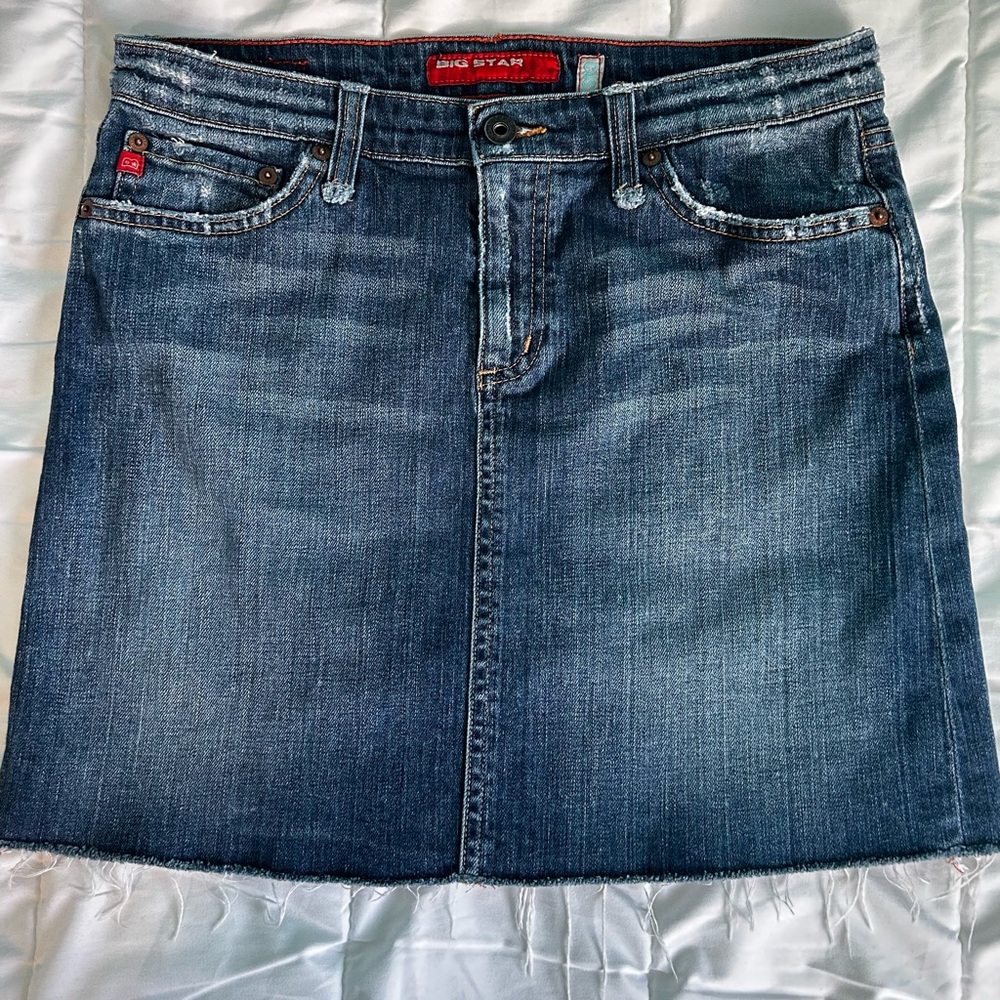 Y2K Vintage Big Star Classic Blue Denim Mini Skirt Size 29 Made in USA